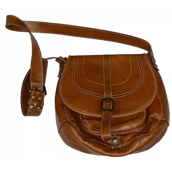 Patricia Nash Barcelona Tan ItalianLeather Saddle Crossbody Bag Purse